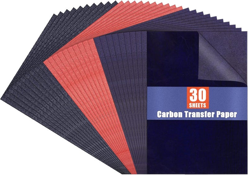 psler Carbon Paper for Tracing Graphite Transfer-Paper - 10 Sheets Red,10 Sheets Blue,10 Pcs Black for Tracing Drawing Patterns on Wood Projects Fabric Artist A4 Size 8.5 X 11 Inch - Image 1